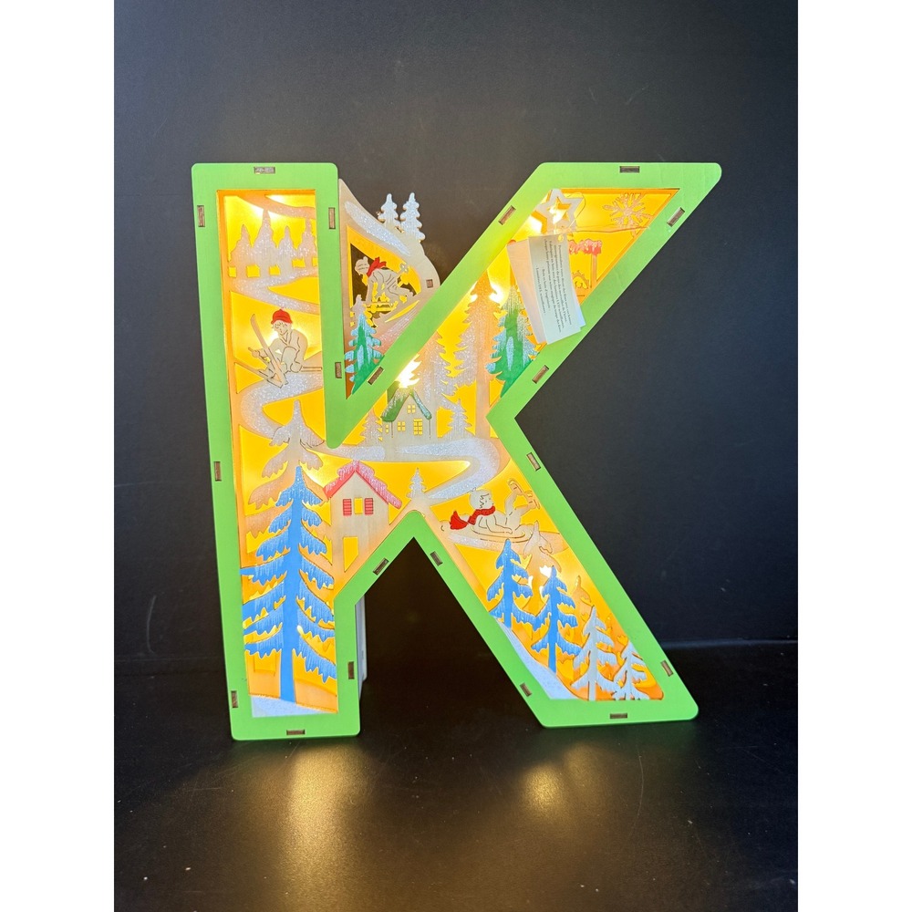 West Elm Monogram K Light Up Winter Scene Christmas Decor Holiday Folk Festive